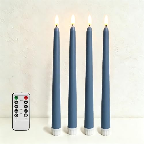 Dusty Blue Flameless Taper Candles with Remote Timer Set of 4 by Ni-JASW