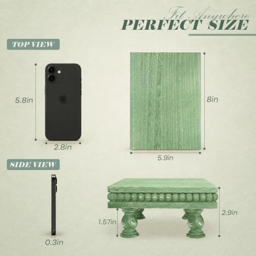 EOSAHR Wood Riser with Beaded: Pedestal Stand for Rustic Home Decor, Green - Image 3