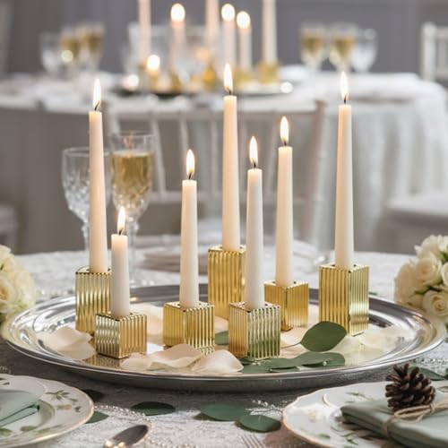 LETINE 12pcs Gold Vertical Stripe Glass Candlestick Holders - Chic Taper Candle Sticks Holder Set for Elegant Dining & Home Decor - Ideal for Christmas, Halloween, Thanksgiving - Image 7