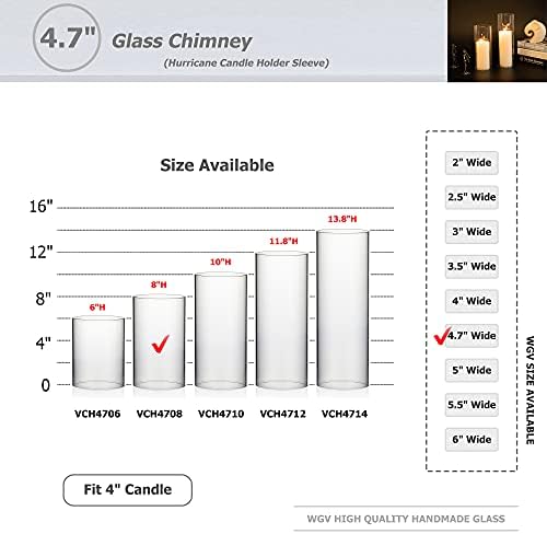 WGVI Clear Hurricane Candle Holder Sleeve, Wide 4.7", Height 8", 6 Pieces, Hurricane Vase, Glass Cylinder Open Ended Chimney Shade Tube For Pillar and Tapered Candleholder, Flame Cover. - Image 3