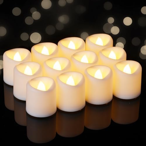 5plots 12Pack White Flameless Votive Candles, Fake Electric Candles by 5Plots
