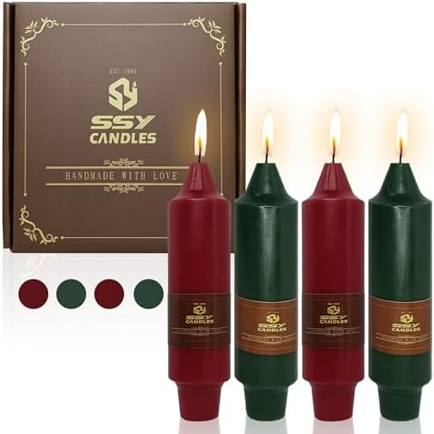 Dripless Taper Candles Red Candlesticks,5inches Short Tapered Candle Green Candle Sticks Christmas Dinner Candles for Home Decor Home Weddings Festive Seasons Holiday,7-RG by Gedengni