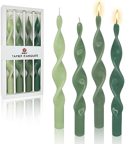 10 Inches Spiral Taper Candles Colorful Twisted Candle Dripless Long Candles, Handmade Candlesticks for Wedding Dinner Decor, Set of 4(Gradient Green) by FCMSHAMD