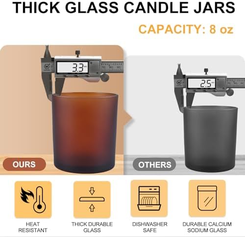 SHOWIN 8 OZ Thick Candle Jars for Making Candles 15 Pcs, Empty Amber Jars with Wood Lids for Candle Making, Sample Container, Frosted Brown - Image 2