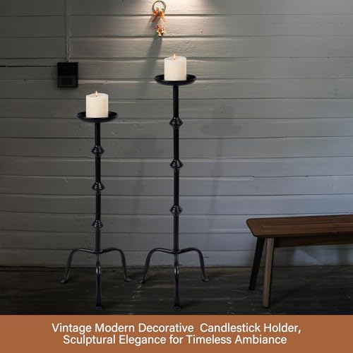 Mumufy 1 Pcs Metal Tall Floor Candleholder Candlestick, 32 in, 27 in, Black - Image 6