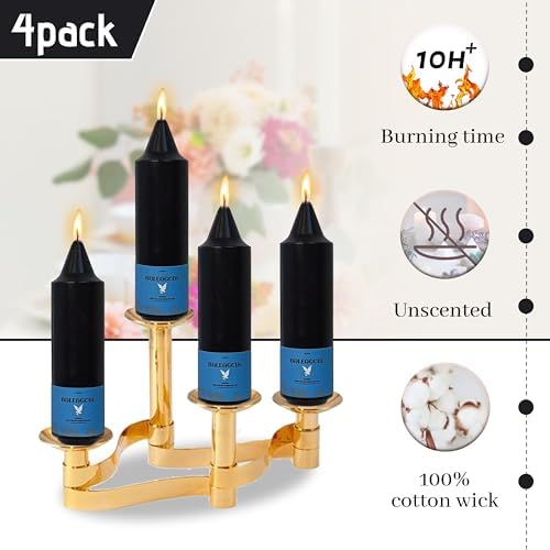 4 Pcs Handmade Unscented Taper Candles - 5 Inch Short Black Dinner Candle Sticks, Slow Burn Smokeless Wax Candles for Weddings Home Decoration Holiday Gifts - Image 3