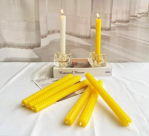 Lacaser Beeswax Tapered Candles Yellow 12pcs, 6 Pairs Unscented candlesticks Set, 9" Long, Natural Beeswax Sheet Handrolled, Burning Time 4 Hours, for Dinner Table Decoration - Image 5