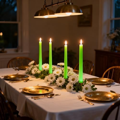 12-Pack Apple Green Taper Candles, 10 Inch Unscented Dripless Candlesticks, Long-Lasting Burn Time of 7-8 Hours, Perfect for Home Décor, Spring and St. Patrick's Day - Image 6