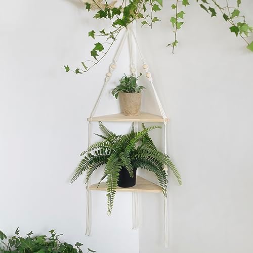 Artilady Corner Shelf Macrame Wall Hanging, Boho Wood Storage Wall Decor by Artilady