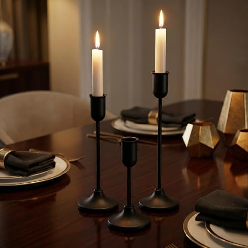 18 Pcs Black Candlestick Holders Set - Vintage Brass Taper Candle Holder for Pillar Candles - Modern Decorative Centerpiece for Wedding Fireplace Mantel Decor - Cozy Atmosphere Housewarming Gift - Image 6