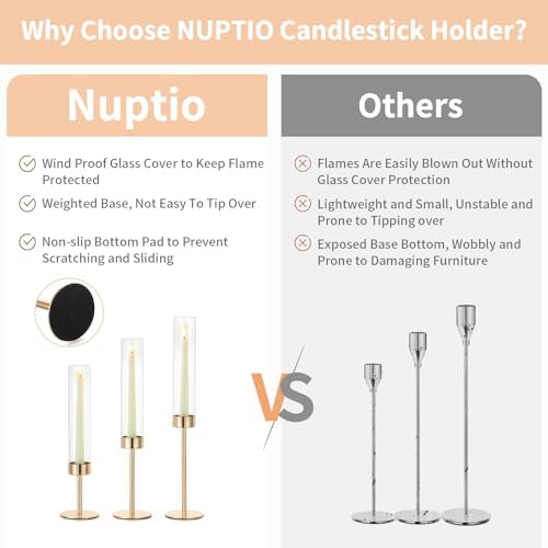 NUPTIO Candle Stick Holder for Wedding, 18 Pcs Tall Hurricane Candle Holder - Image 5