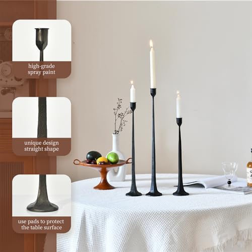 Iron Black Candlestick Holders, Set of 3 Candle Stick Holders,Fits 3/4 inch Thick Candle&Led Candles, Vintage Modern Decorative Centerpiece for Dining Table Centerpiece, Wedding, Party Decor - Image 2
