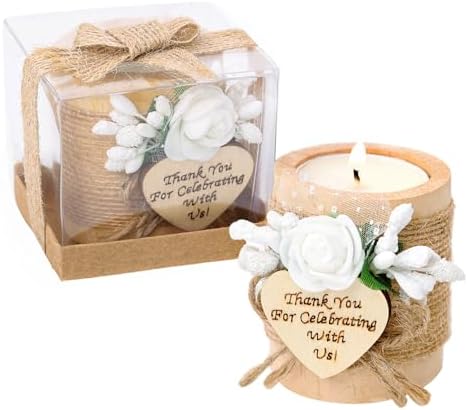 Ju's Favors 10 Piece Set of Wooden Tealight Candle Holders, Wedding Party Guest Favors, Thank You Favors, Guest Return Favors, Bridal Shower, Housewarming Gifts for Guests. (Light Brown+Rose) by JusFavors