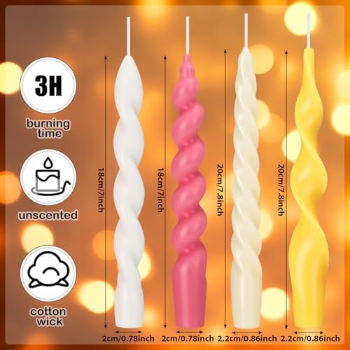 Nuanchu 4 Pcs Twisted Taper Candles,7.87 Inch,Pure,Pink Yellow - Image 2