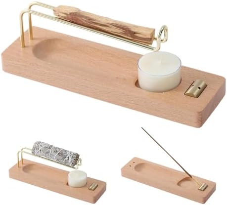 4 in 1 Incense Holder Suit with Wooden Base and Brass Holder, for Burning Palo Santo, Sage Sticks, Holy Wood, Multi-Functional with Ash Catcher and Tealight Candle Holder - Image 4