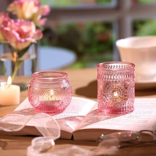 DARJEN 24Pcs Pink Votive Candle Holders- Glass Candle Holders Bulk for Flameless LED Tea Waxes, Romantic Candle Holder for Wedding Decor, Various Parties & Dinner Table - Image 4