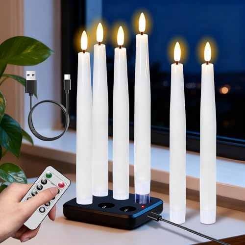 Wondise Real Wax Rechargeable Flameless Taper Candles White by Wondise