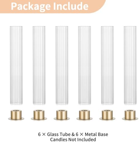 NUPTIO Candlestick Holder with Fluted Hurricane: Set of 6 Metal Candle Holders with Glass Cylinders - Gold Taper Candleholders for Birthday Valentine Wedding Table Centerpiece Outdoor Decor - Image 4
