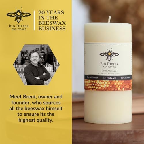 Big Dipper Wax Works 100% Beeswax Pillar Candle, 3 x 6 in, Ivory - Image 2
