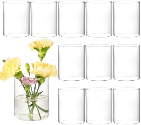 12pcs Glass Cylinder Vases for Centerpieces - 4 inch Clear Glass Flowers Vases Bulk, Hurricane Candle Holders Floating Candle Vases for Table Centerpiece Formal Dinners Home Decor by DNANAOL