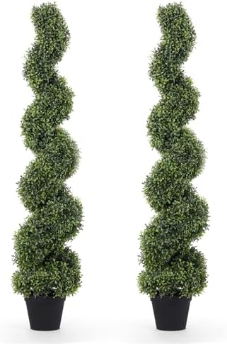 4ft Tall Spiral Topiary Trees Artificial Outdoor Set of 2 by THEBLOOMTIMES