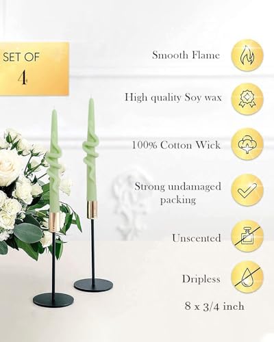 Green Taper Candle Candlestick Snake Soy Candles Unscented Wedding Party Wax Unscented Dinner Candle Dripless,8 inch,Set of 4,Snake - Image 3