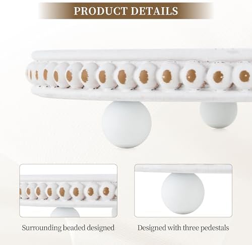 Hanobe Decorative Tray for Home Decor Round Wooden Candle Holder Beads Edge - Image 6