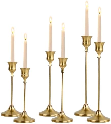 French Gold Taper Candle Holders 2 Sets(6 Pcs) - Tall Metal Candlestick Holders for Table Centerpiece, Formal Dinner, Wedding, Fireplace Mantel Decor, Fits 3/4 Inch Thick Candles by Unknown
