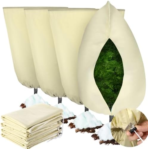 4 Pcs Plant Covers Freeze Protection 35.4" x 59", Beige by Hubeii