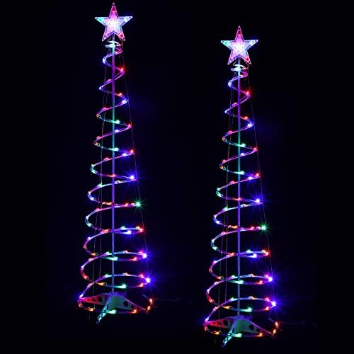 2 Pack 6 Ft Spiral Christmas Tree 125 LEDs Outdoor, Colorful by Macarrie