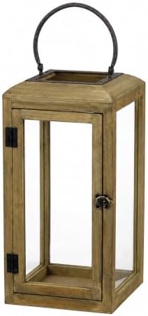 16" High Wooden Lantern Made of Solid Firwood in Distressed Natural with Metal Handle,Hurricane Lantern, Farmhouse Lantern for Party, Deck, Front Porch by Unknown