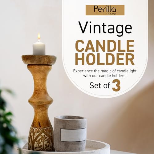 Perilla Home Wood Texture Candlestick Holders Set of 3 - Premium Candle Holders for Candlesticks, Taper Candles, Party, Anniversary, Dinning Table Vintage Candle Holder Centerpiece - (12"x10"x8") - Image 6