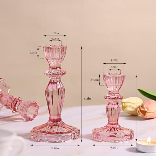 Pink Candlestick Holders Set of 6, Glass Taper Candle Holders - Image 4