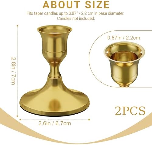 zeochyni Vintage Brass Gold Taper Candle Holders for Home Decor, Set of 2 - Image 2