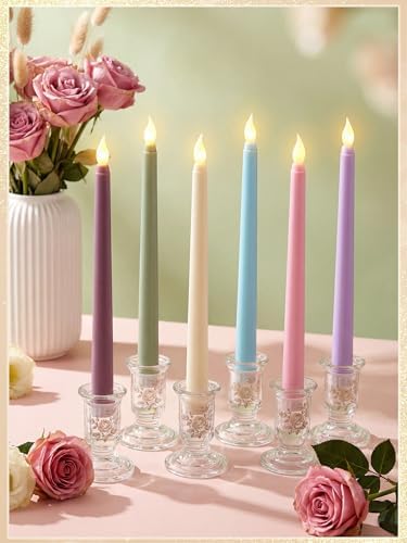 Treela Battery Operated LED Taper Candles,Basic,11 Inch,Pastel - Image 6