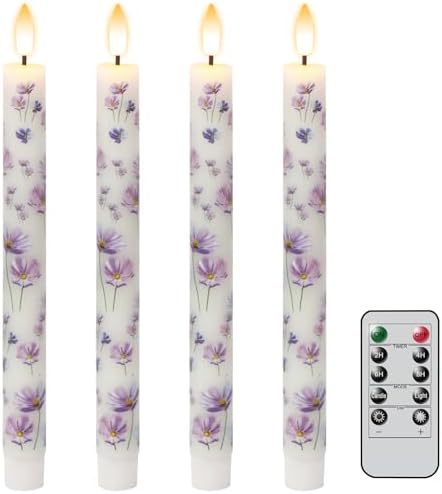 Purple Flower Flameless Taper Candle Battery Operated Remote Timer by DRomance