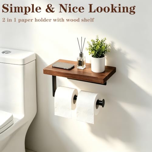 Bathroom Hand Towel Holder/Towel Ring, Premium Metal Wall Mounted Hand Towel Hanger with Wooden Shelf, Heavy Duty Kitchen Towel Holder Rustic Hand Towel Rack for Bathroom Accessories (Black) - Image 4