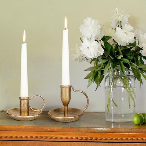 Vintage Iron Taper Candle Holder Set of 2 Antique Brass Candlestick Holders - Image 7