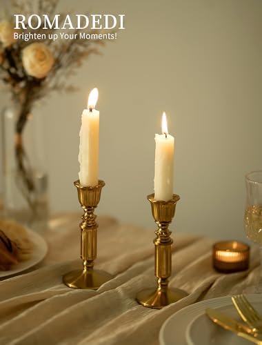 Romadedi Gold Candlestick Holder, Brass Color, Vintage Decor Set of 2 - Image 6