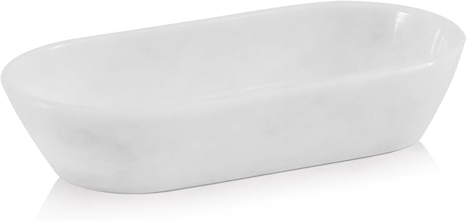 Radicaln Marble Dough Bowl 10" Inches White Handmade Oval Bowl For Kitchen Table Décor, Ideal Candy Bowl, Decorative Bowl and Marble Bowl For Keys Entryway Table