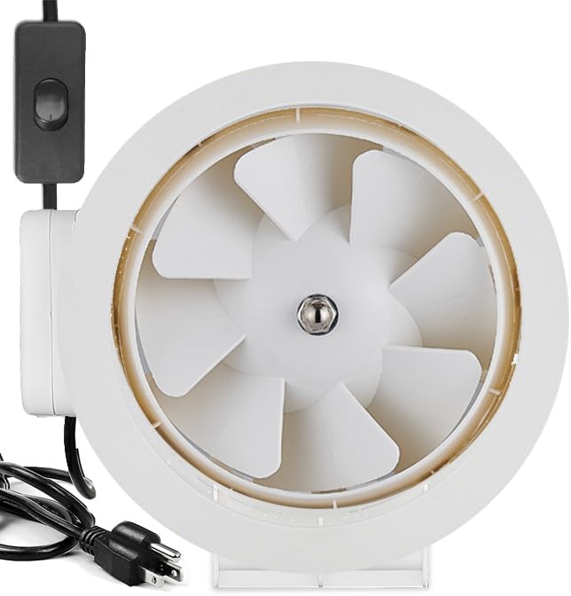 modunful 8 Inch Duct Fan with Switch Inline Ventilation Exhaust Fan 3-pin, 280 CFM Duct Intake High Efficiency Air Fan for Vent Bathroom, Kitchen, Grow Tent, Hydroponics, 3D Printer