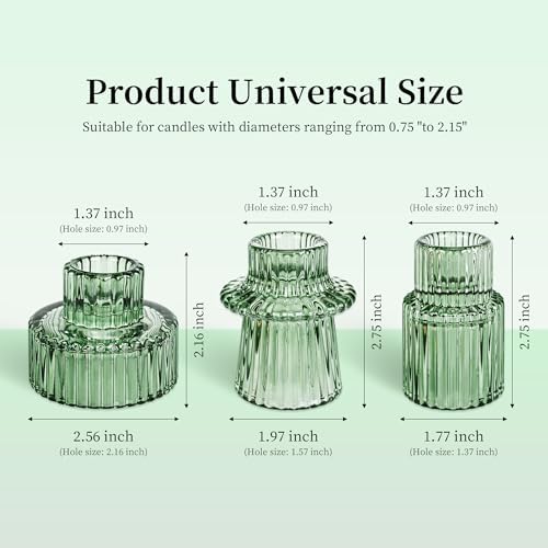 Taper Votive Candle Holder for Pillar Candles Tealight, Candlestick Holder for Wedding Christmas Tea Party, Boho Ribbed Vintage Crystal Glass Table Centerpiece Decor, Bulk Set of 6 (Green) - Image 6