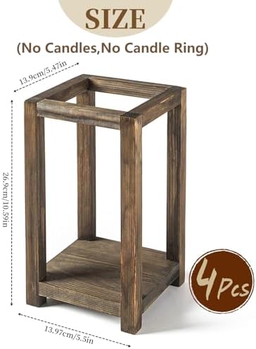 4 Pcs Wooden Lanterns Wedding Centerpiece for Tables, Farmhouse Candle Lantern, Perfect Centerpiece Table Decorations, Candle Holder Decorative for Wedding Party, Table Valentine Decor - Image 2