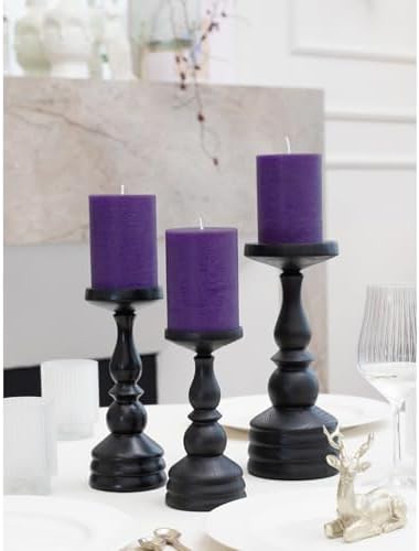 CANDWAX 3x4 inch Pillar Candles Set of 3 – Unscented Dripless Rustic Purple Candles for Wedding Centerpieces, Decor - Image 4