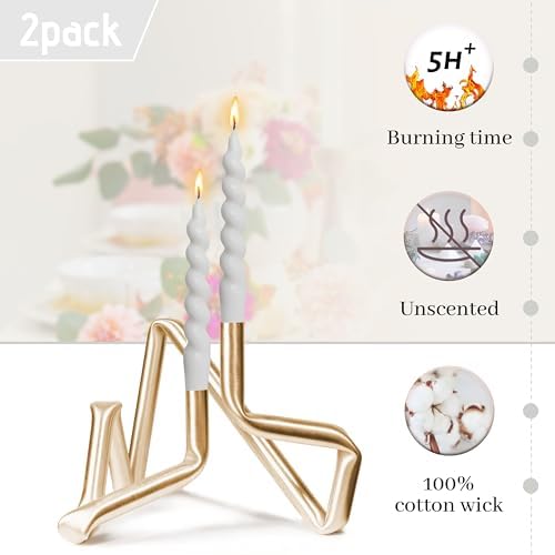 Spiral Taper Candles Unscented Twisted Candlesticks 7.5 Inch Smokeless White Handmade Short Candle Stick for Wedding Dinner Decor Creative Gifts 2 PCS - Image 4