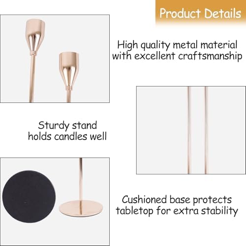 French Gold Candle Holders Set of 6, Metal Taper Candle Holders, Gold Candlestick Holders, Fits 2.2cm Thick Candle&Led Candles, for Table Centerpiece, Mantels, Weddings, Dining, Party - Image 4