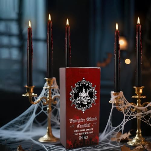 24 Pcs 10 Inch Vampire Blood Taper Candles Vampire Blood Candle, Ritual Spell Unscented Candle Halloween Spooky Decor for Haunted House, Gothic Theme Party. - Image 3