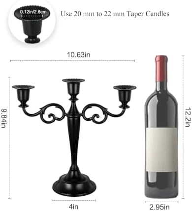 3 Arm Metal Candelabra 9.84" Matte Black Taper Candle Holder for Home Decor - Image 3