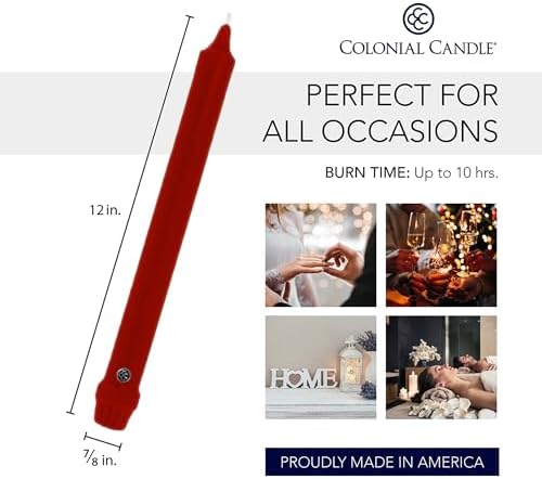 Colonial Candle Unscented Taper Candle, Classic Collection, Traditional Cranberry, 12 In, Pack of 12 - Up to 10 Hours Burn - Image 3
