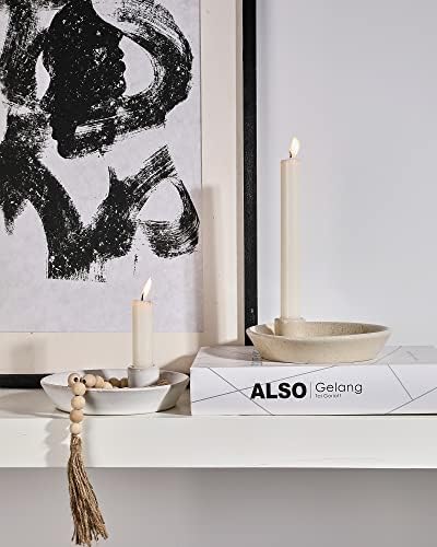 DN DECONATION White Ceramic Candle Holders, Modern Candlestick Holder with Tray, Boho Candle Holder, Unique Round Stoneware Candle Holder for Taper Candles, Halloween Christmas Fall Decor - Image 4